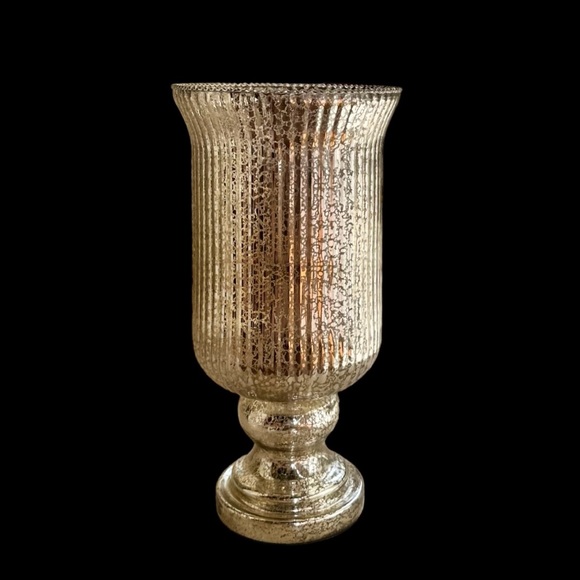 Valerie Parr Crackled Gold Ribbed Glass Footed Hurricane Candle Holder - Picture 4 of 10